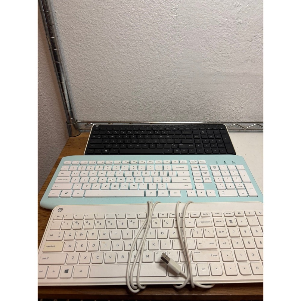 Lot of 3 HP & Slim Desktop Computer Keyboards - White & Black - Untested Parts